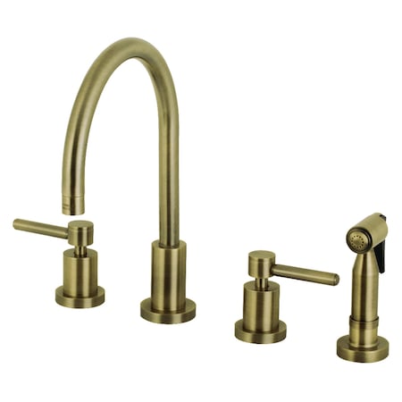 Kingston Brass KS8723DLBS Concord 8" Widespread Kitchen Faucet W/ Brass Sprayer, Brass KS8723DLBS